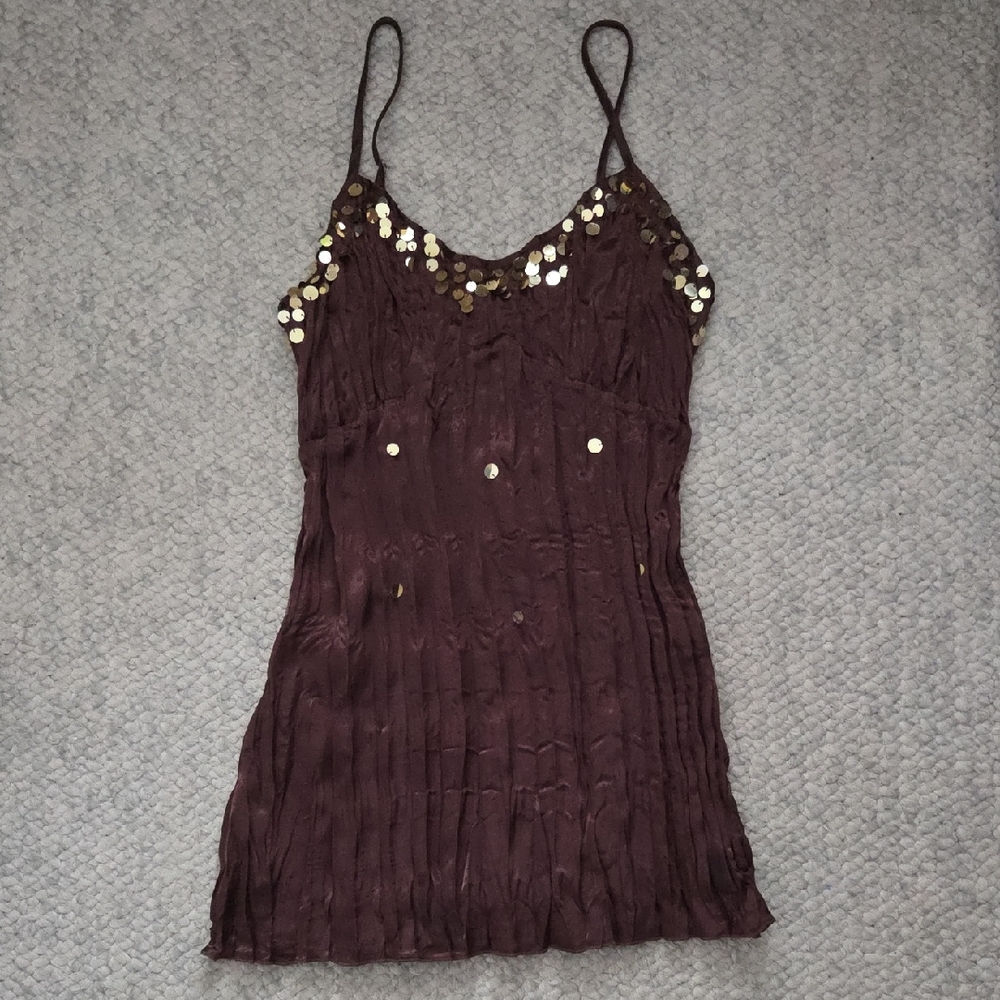 FANG Brown Tank Top with Gold Accents